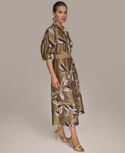 Donna Karan New York Print Belted Midi Shirtdress In Green