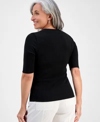Style & Co Petite Pointelle Elbow-sleeve Henley Knit Top, Exclusively At Macy's