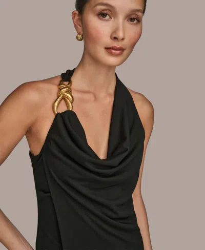 Donna Karan Women's Jersey Asymmetrical Cowl-neck Hardware Dress In Black