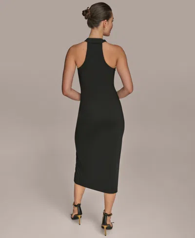 Donna Karan Women's Jersey Asymmetrical Cowl-neck Hardware Dress In Black