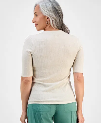 Style & Co Petite Pointelle Elbow-sleeve Henley Knit Top, Exclusively At Macy's
