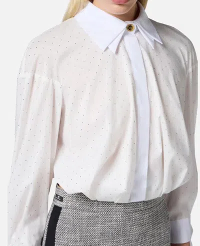 Elisabetta Franchi Camicia Bianca Con Strass E Nodo In White