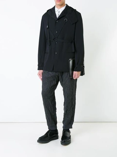 Shop Yohji Yamamoto Adjustable Straps Jacket - Black