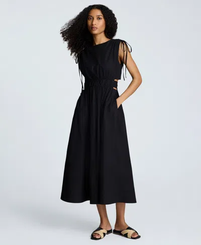 Kenneth Cole Rouched Waist Midi Dress With Tie Shoulders