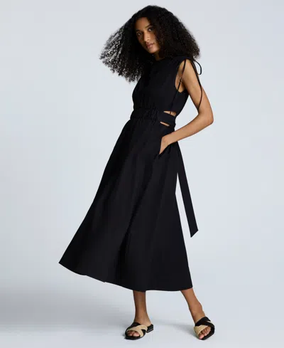 Kenneth Cole Rouched Waist Midi Dress With Tie Shoulders
