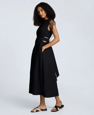 Kenneth Cole Rouched Waist Midi Dress With Tie Shoulders
