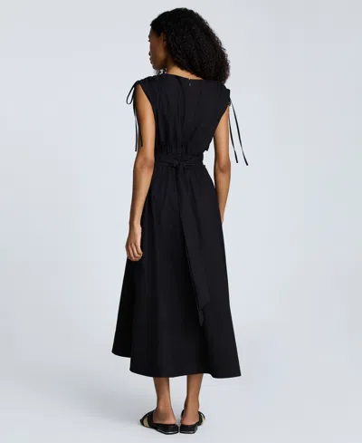 Kenneth Cole Rouched Waist Midi Dress With Tie Shoulders