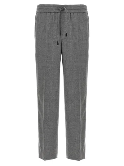 Brioni Elastic Waistband Trousers With Side And Back Pockets In Gray