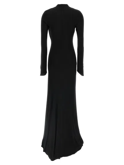 Attico Asymmetrical V-neck Dress With Flared Train In Black