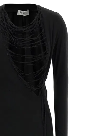 Attico Asymmetrical V-neck Dress With Flared Train In Black