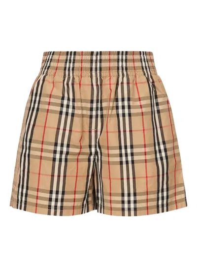 Burberry Elastic Waistband Checked Shorts With Side Stripe