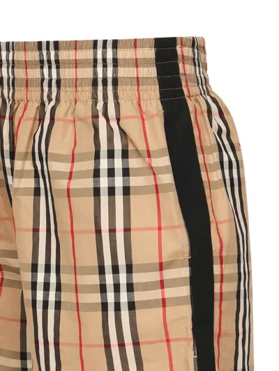 Burberry Elastic Waistband Checked Shorts With Side Stripe