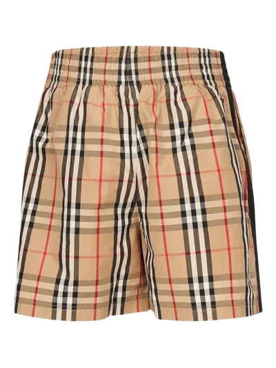 Burberry Elastic Waistband Checked Shorts With Side Stripe
