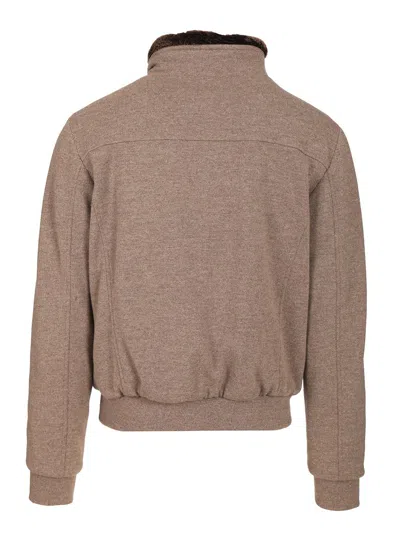 Moorer Casual Jacket With Fur Collar And Ribbed Finish In Brown