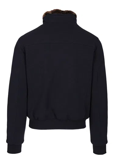 Moorer Padded Fleece Zip-up Jacket With Detachable Faux-fur Collar In Blue