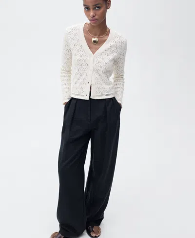 Mango Pointelle Stitch Cotton Blend Cardigan
