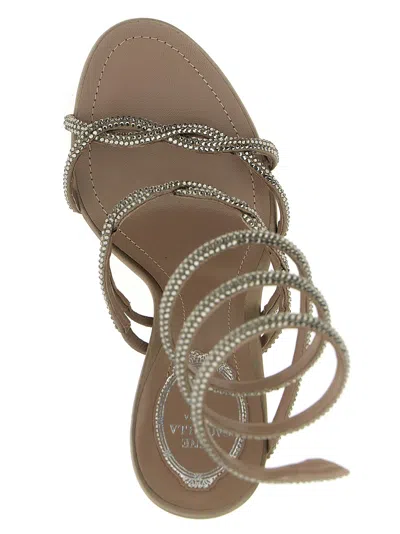 René Caovilla Crystal Satin Braided Snake-wrap Sandals In Gray