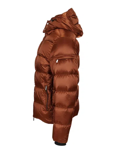 Moorer Brett-sh Piumino Cappuccio Trapuntato Nylon Coats Brown In Brown