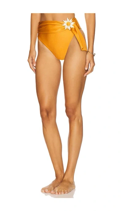 Patbo Lagoa Lycra Belt High Waist Bikini Bottom In Orange