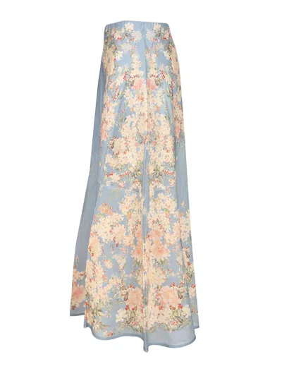 Zimmermann Womens Cascadian Bias Floral Linen Midi Skirt Teal Blue Botanical In Gray