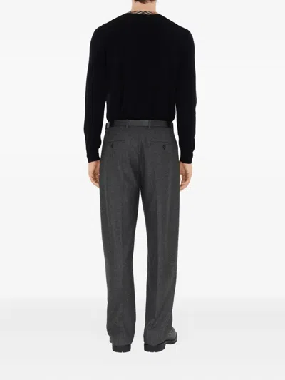 Burberry Crew Neck Knitwear With Distinctive Patterned Collar In Blue