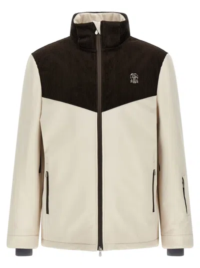 Brunello Cucinelli Corduroy Insert Ski Jacket Puffer Jackets Multicolor In Neutral