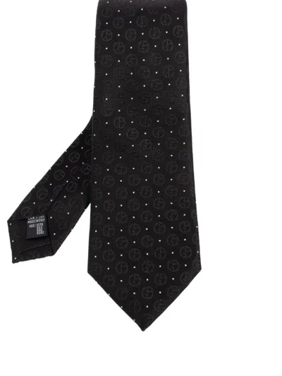 Giorgio Armani Pointed Tip Patterned Silk Tie In Black