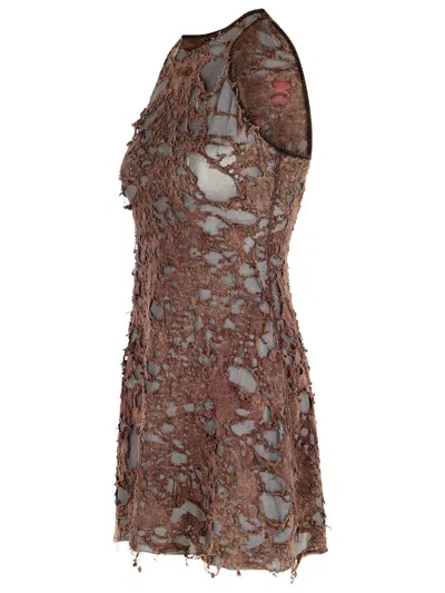 Diesel Distressed Look Cotton Blend Dress In Brown