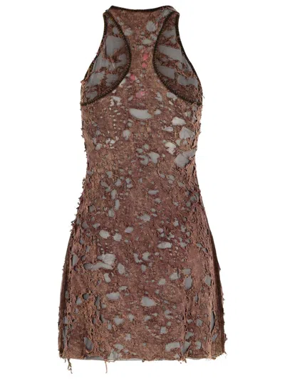 Diesel Distressed Look Cotton Blend Dress In Brown
