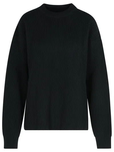 Jil Sander Wool Crew Neck Sweater With Asymmetric Detail In Black