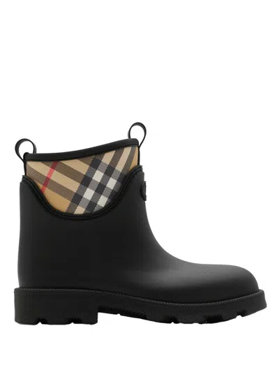 Burberry Patterned Check Pull Tabs Rubber Sole Boots