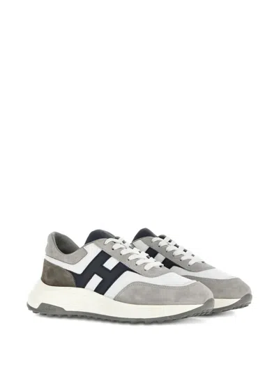 Hogan Round Toe Rubber Sole Panelled Design Sneakers In Gray