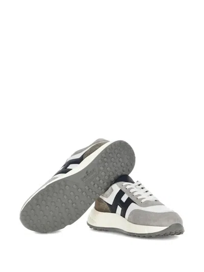 Hogan Round Toe Rubber Sole Panelled Design Sneakers In Gray