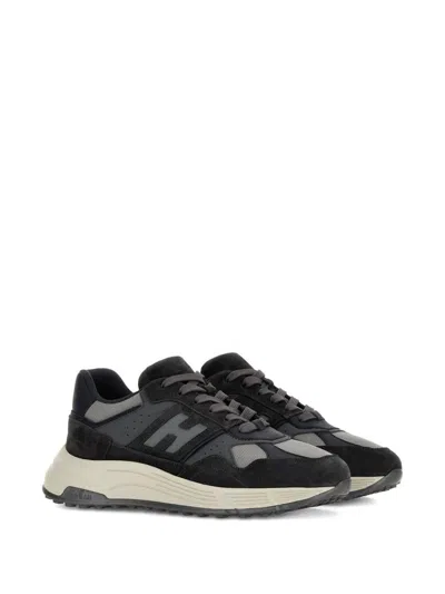 Hogan Suede And Smooth Leather Hyperlight Sneakers With Technical Fabric Inserts In Black
