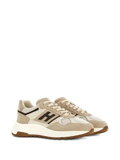Hogan Suede, Smooth Leather And Mesh Hyperlight Sneakers In Neutral