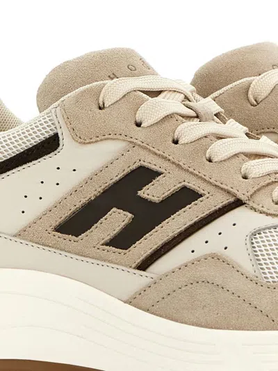 Hogan Suede, Smooth Leather And Mesh Hyperlight Sneakers In Neutral