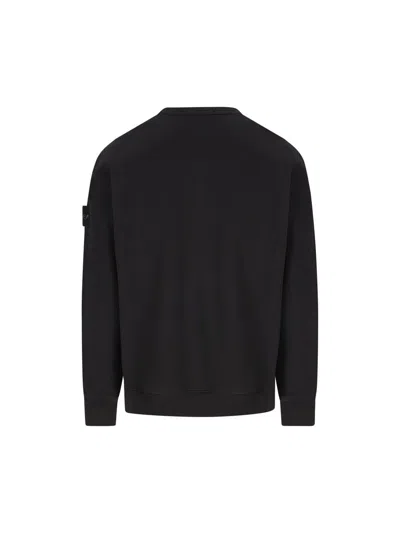 Stone Island Logo Cotton Crewneck Sweatshirt In Black