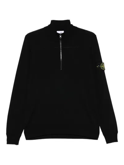Stone Island Half-zip Wool Sweater In Black