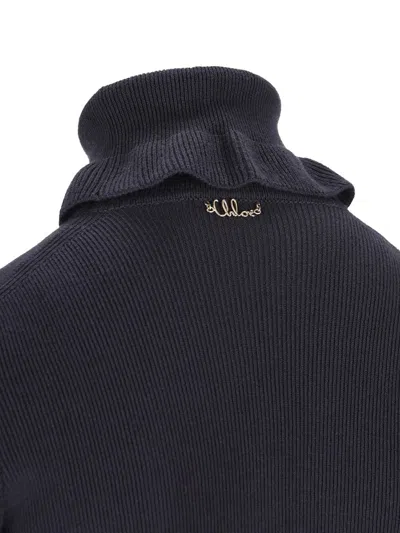 Chloé Chloè Wool And Cotton Turtleneck Pullover In Blue