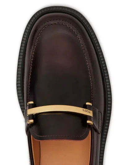 Tod's Leather Loafers With Metal Bar Shoes