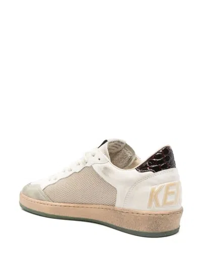 Golden Goose Ball Star Sneakers In Vintage Effect Leather With Olive Green Leather Star And Crocodile Effect Heel