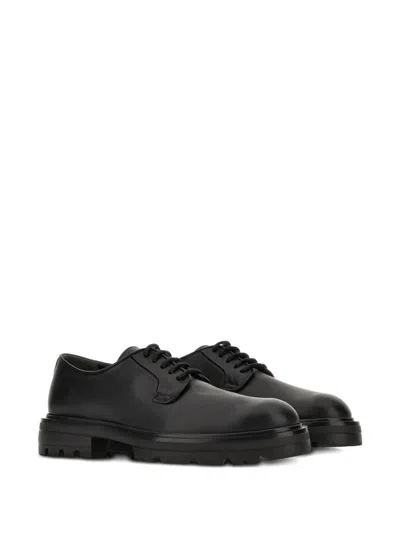 Hogan Chunky Sole Round Toe Derby Shoes In Black