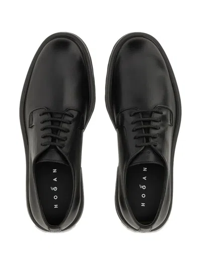 Hogan Chunky Sole Round Toe Derby Shoes In Black