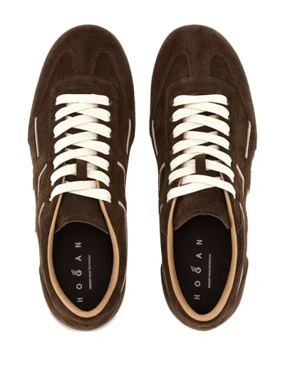 Hogan Suede Upper Sneakers With Contrasting Stitching In Brown