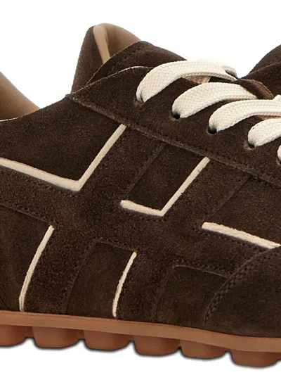 Hogan Suede Upper Sneakers With Contrasting Stitching In Brown