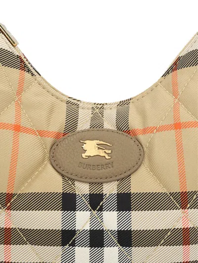 Burberry Horseshoe Check Quilted Canvas Hobo Bag In Nude