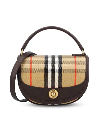 Burberry Womens Sand Mini Highlands Check Coated Cotton-blend Cross-body Bag In Multi