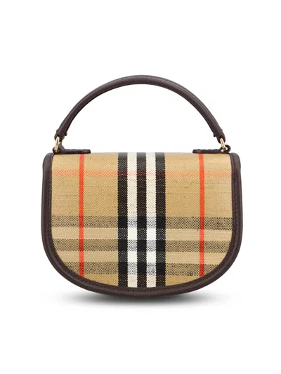 Burberry Womens Sand Mini Highlands Check Coated Cotton-blend Cross-body Bag In Multi