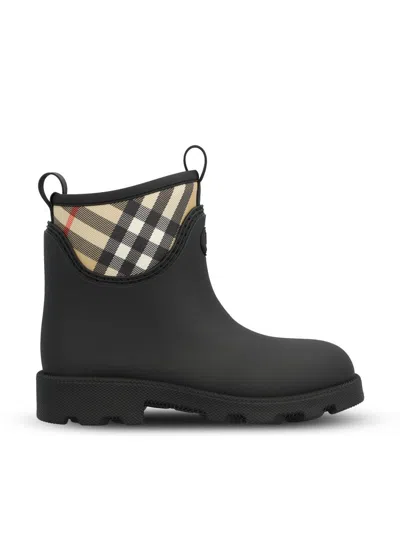 Burberry Patterned Check Pull Tabs Rubber Sole Boots