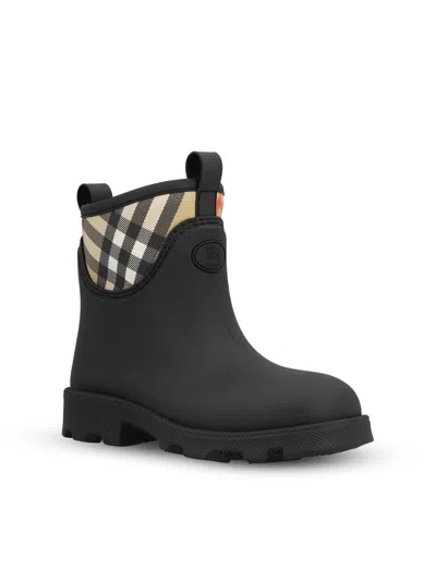Burberry Patterned Check Pull Tabs Rubber Sole Boots